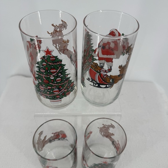 Set of 4 Vintage 16oz Luminarc Holiday Christmas Tree/Santa/Reindeer Glasses - Picture 5 of 5